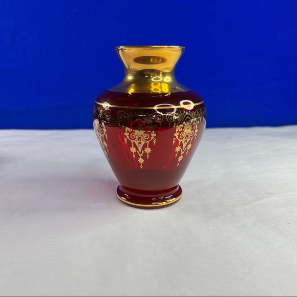 Murano Other - Red Vecchia Murano Art Glass Vases - 5” tall - 24k gold leaf